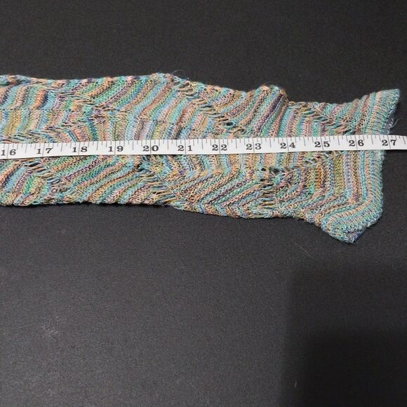 Questions by Say What cardigan Womens M multicolor open knit waterfall Coastal - Picture 5 of 6